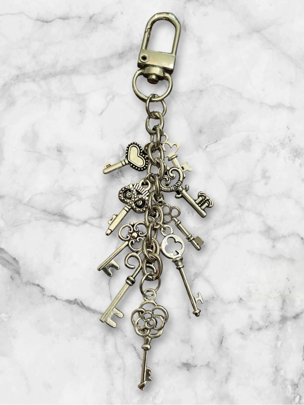 Vintage-Inspired Silver Key Charm Keychain